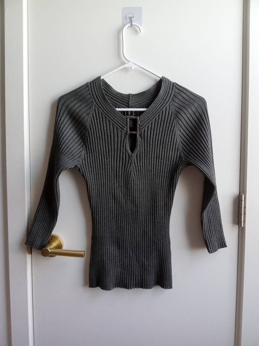 INC International Concepts Gray Ribbed Keyhole Sweater Top Size L